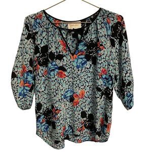 Yumi Kim Short Sleeve Silk Floral Blouse Size XS